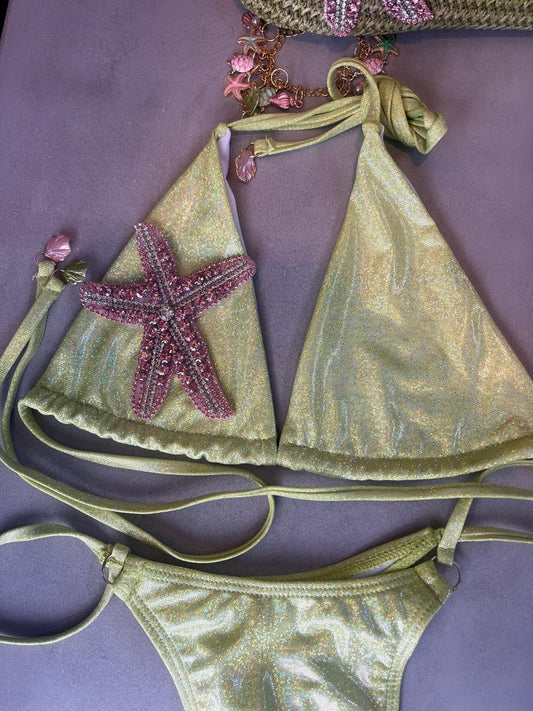 Matcha / pink Gem starfish bikini