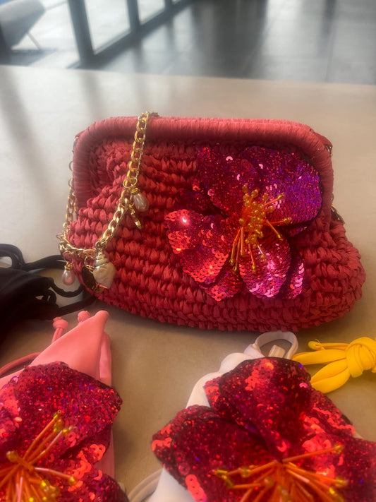 Double dark pink flora charm bag