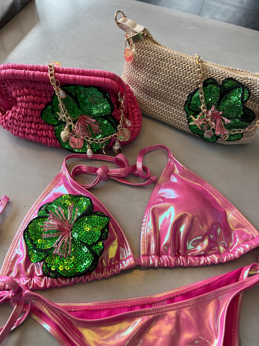 Pink shine / green flora bikini