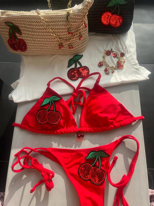 Red sequin cherry bay bikini