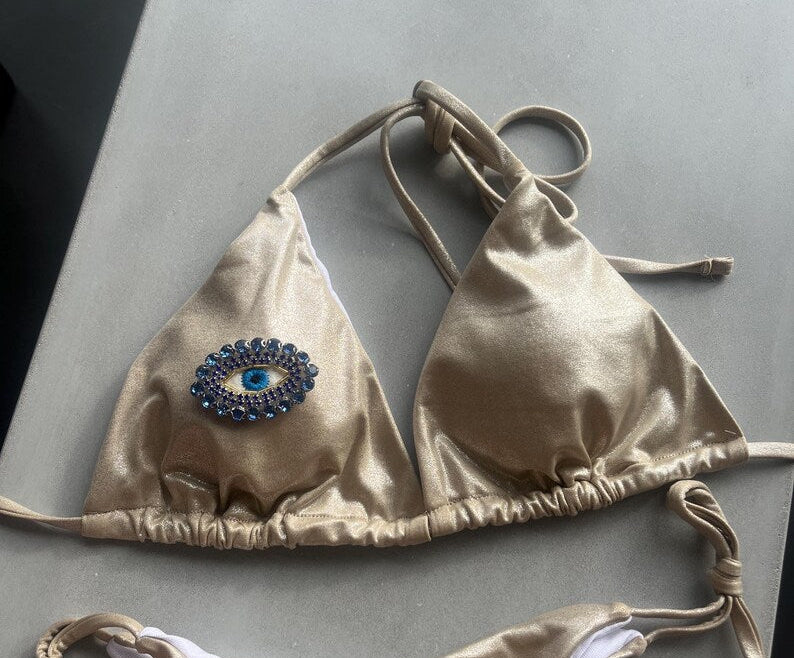 Beige evil eye bikini