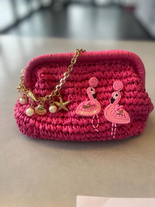 Dark pink flamingo charm bag
