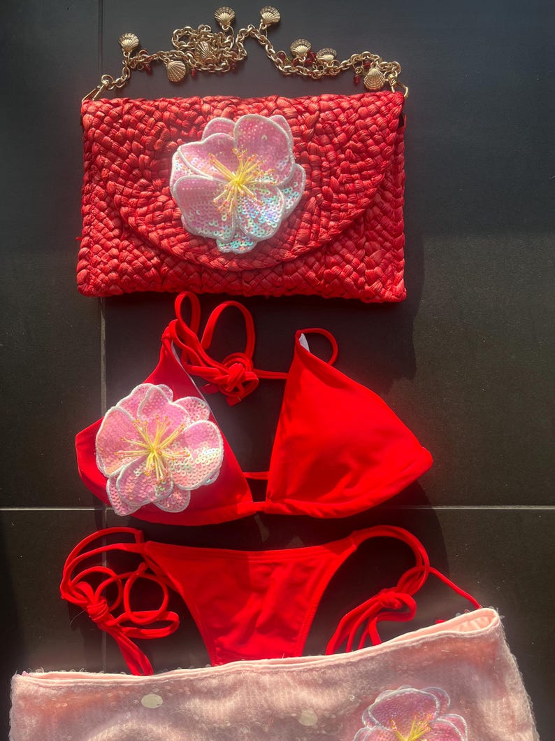 Red / pink flora bikini