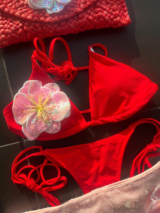 Red / pink flora bikini