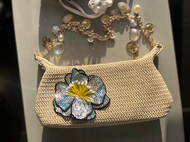 Beige / silver flora charm bag