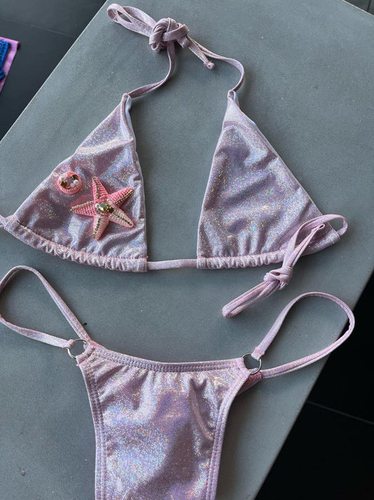 Pink sparkle / pink starfish bikini