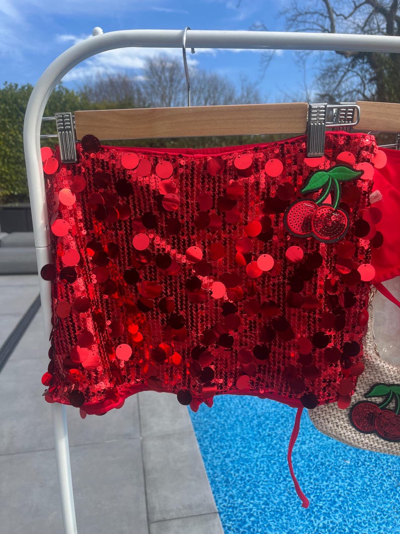 Red sequin Cherry bay sequin skort