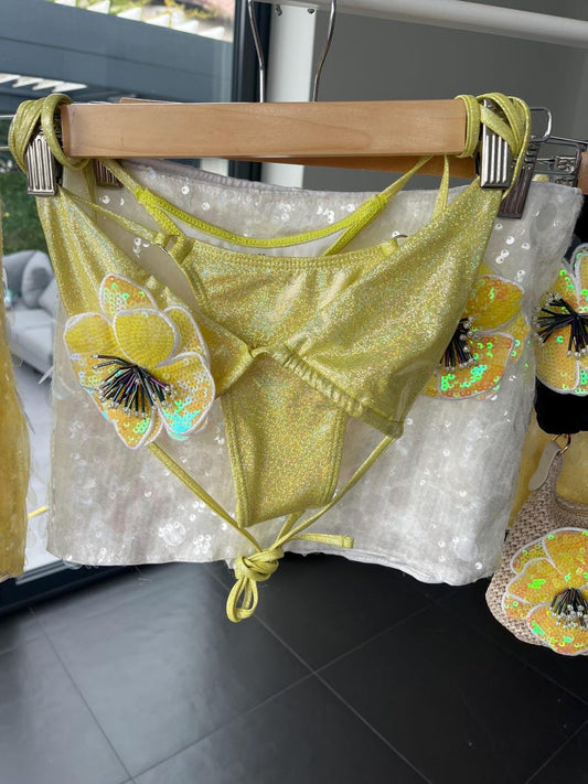 Yellow sparkle / yellow flora bikini