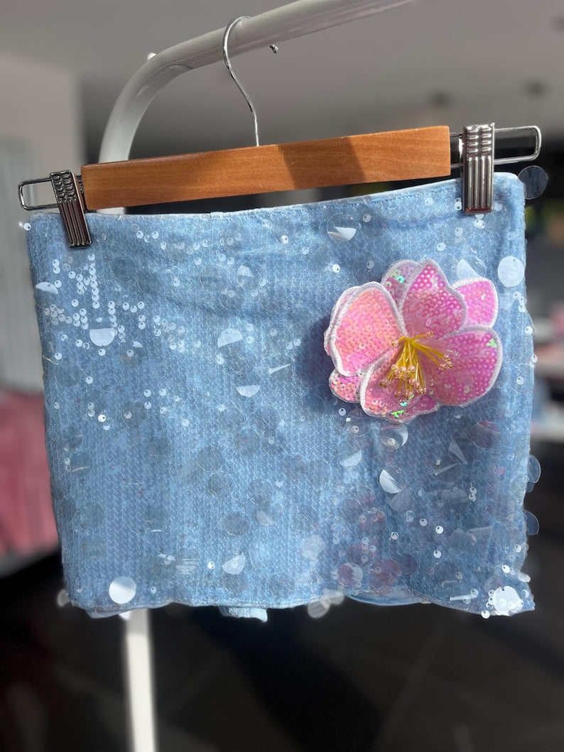 Blue / pink flora skort