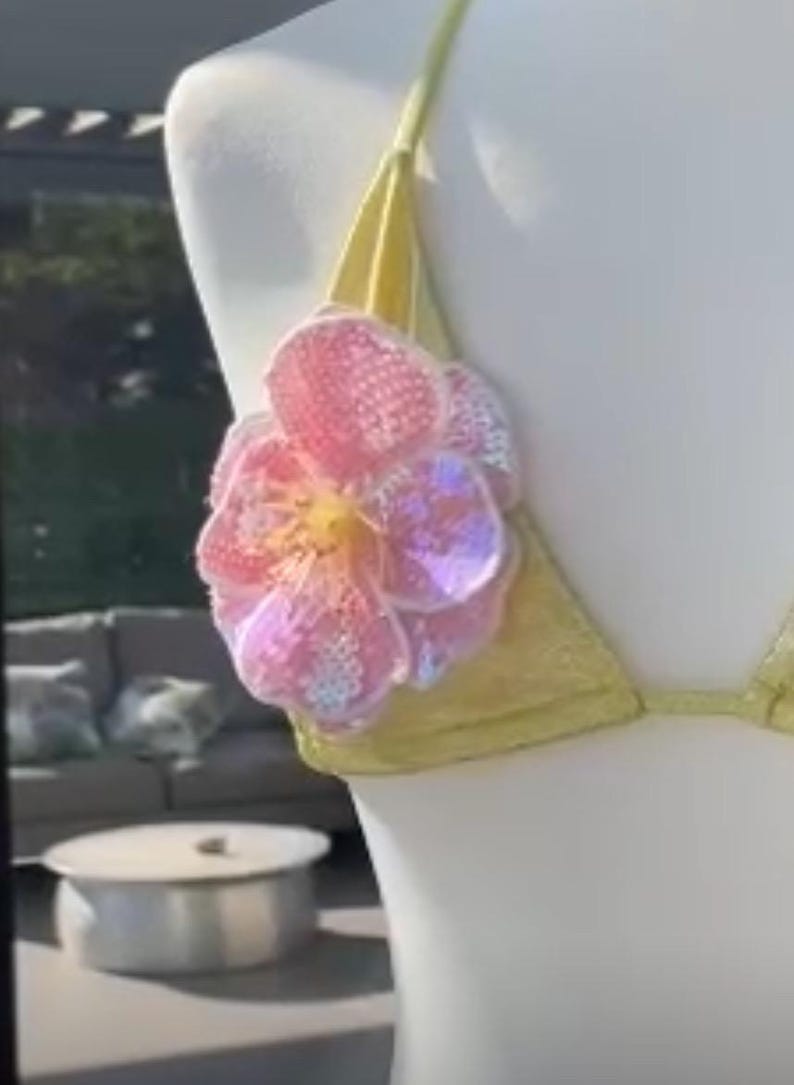 Yellow sparkle / pink flora bikini