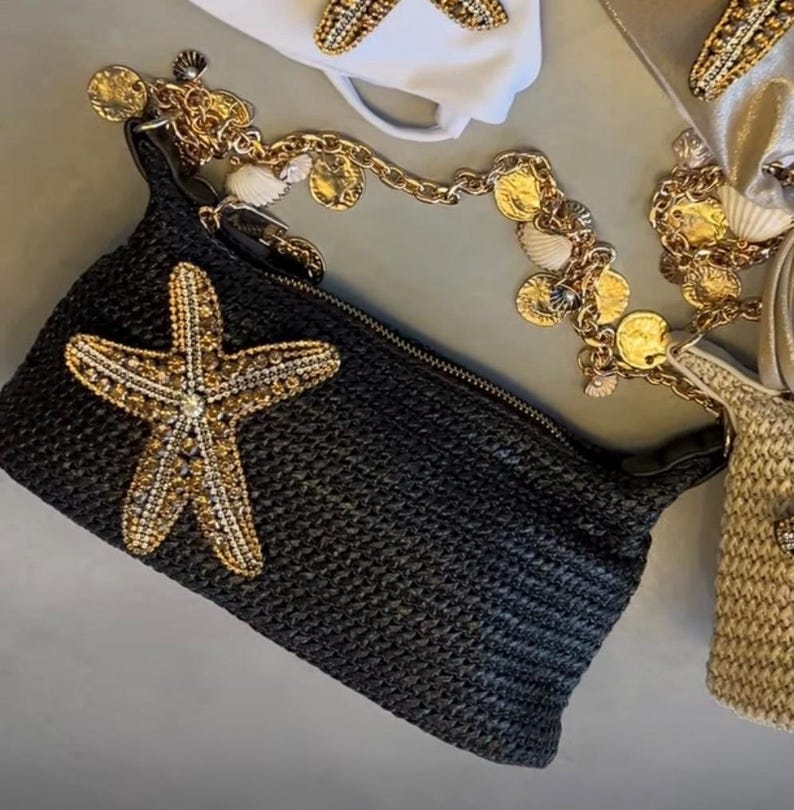 Black / gold Gem starfish charm bag