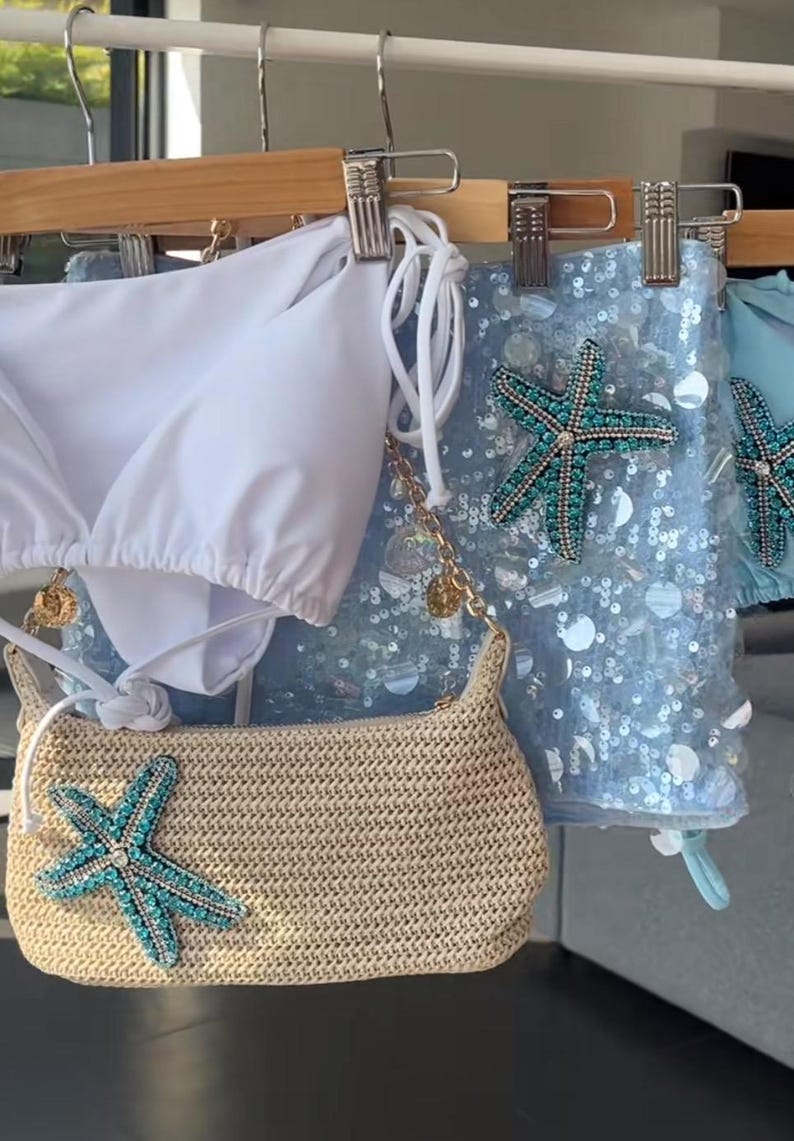 Blue / blue Gem starfish sequin skort