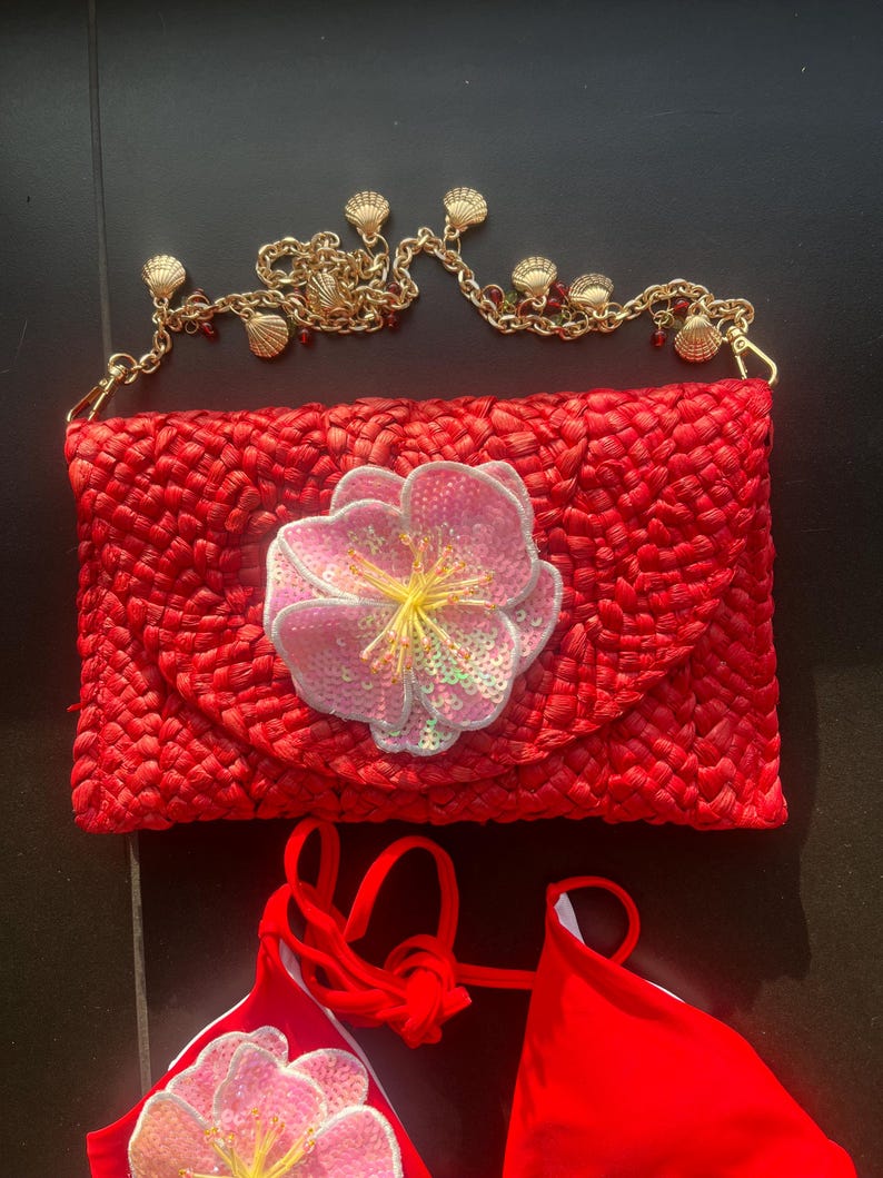 Red / pink flora charm bag
