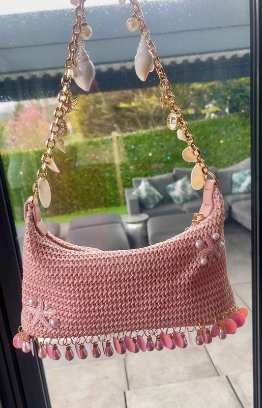 Pink sequin starfish charm bag