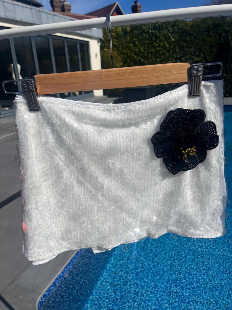 White / black flora sequin skort