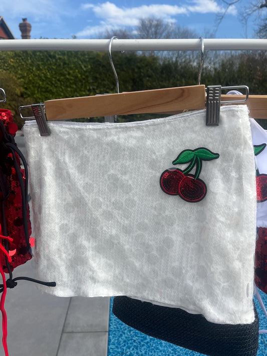 White sequin cherry bay sequin skort