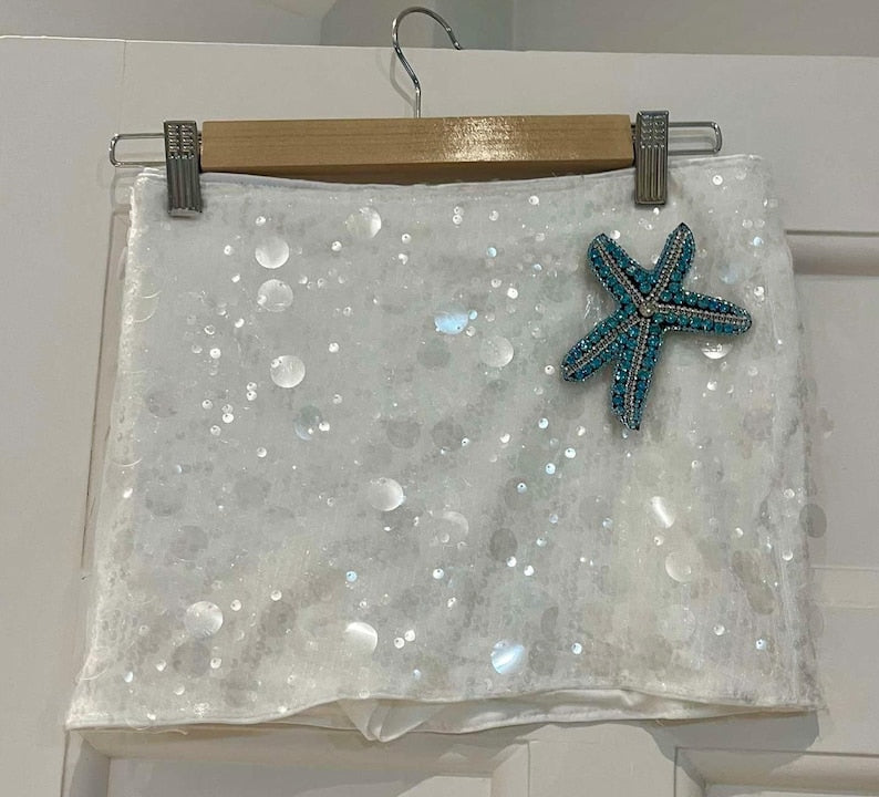 White / blue Gem starfish sequin skort