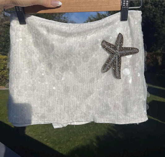 White / gold Gem starfish sequin skort
