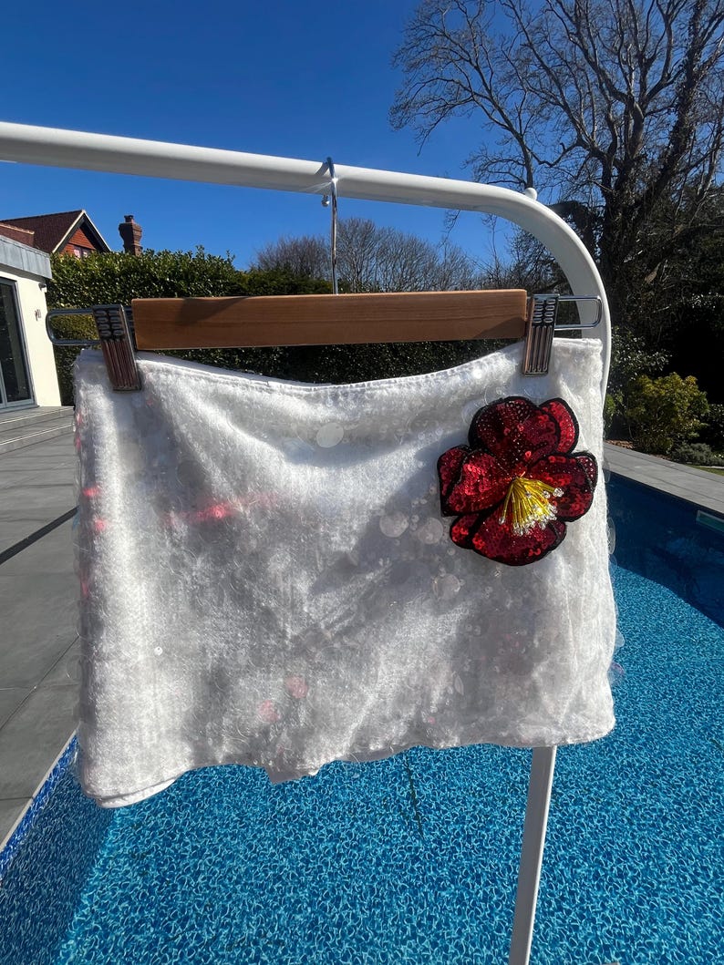 White / red flora skort