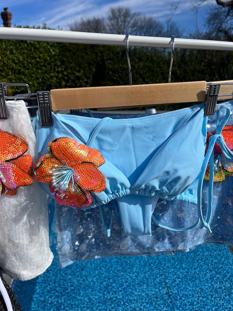Blue / orange flora bikini