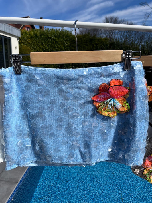 Blue / orange flora sequin skort