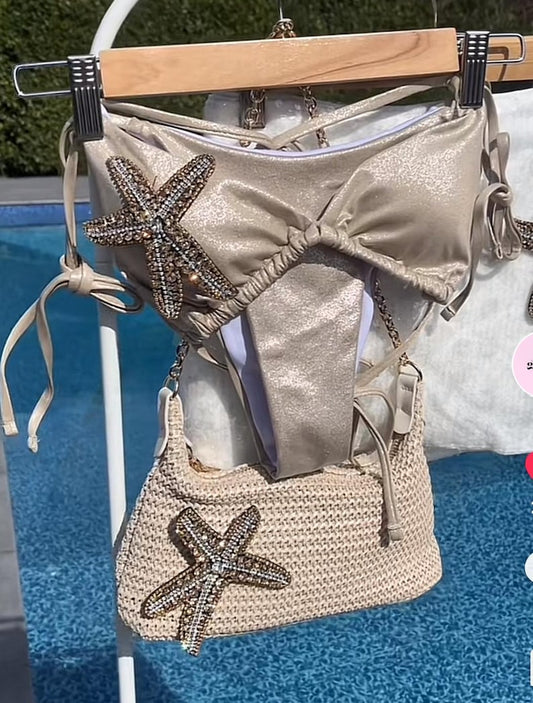 Ready to ship - Beige / gold Gem starfish bikini S uk 8