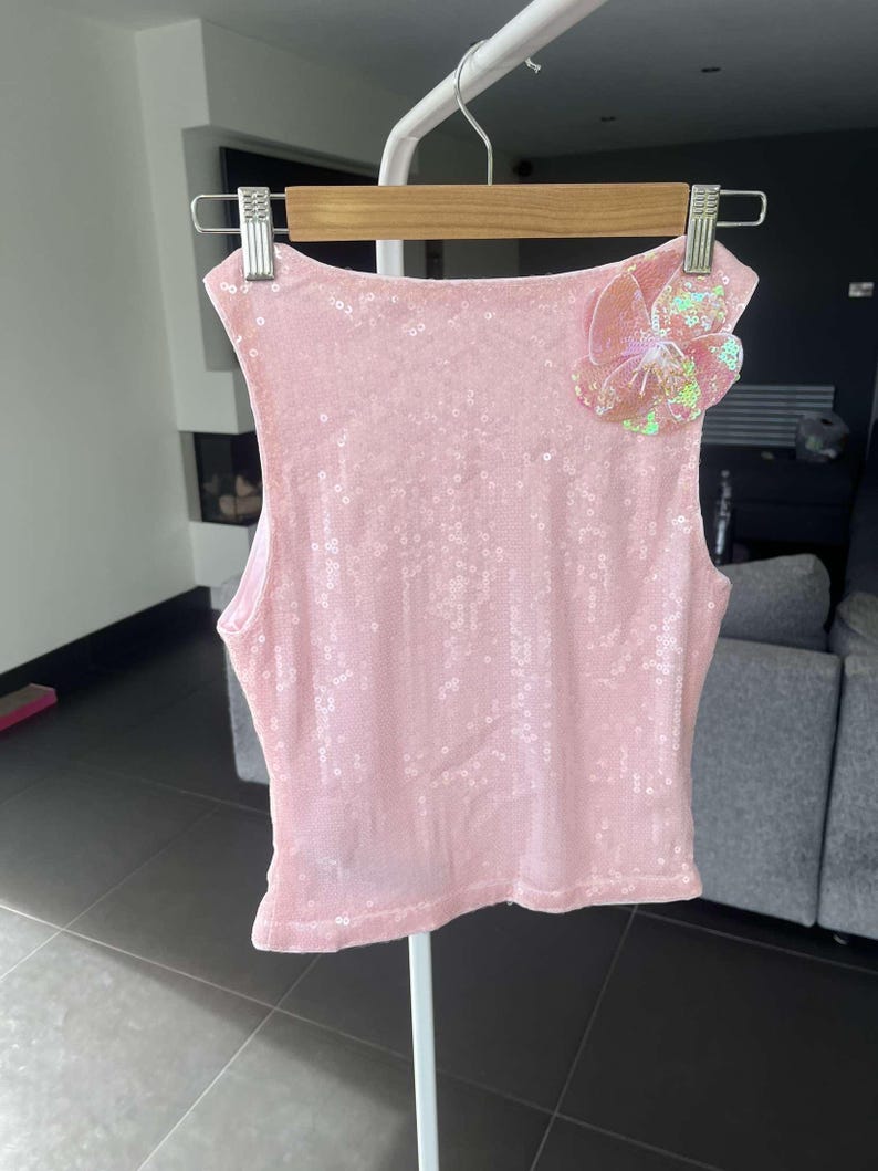 Pink flora sequin tank & shorts set
