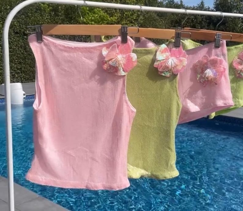 Pink flora sequin tank TOP ONLY