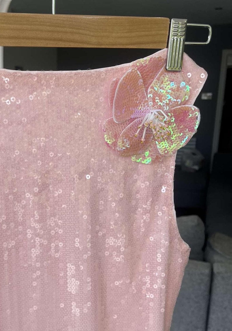 Pink flora sequin tank TOP ONLY