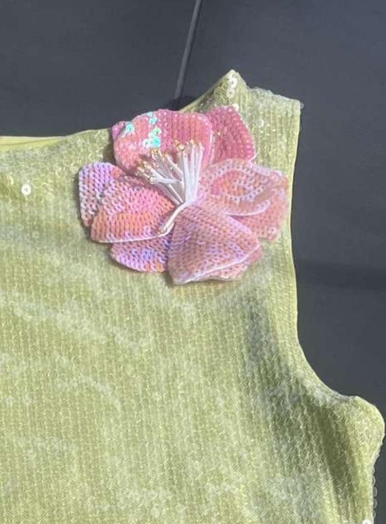 Matcha / pink flora sequin tank top & shorts SET