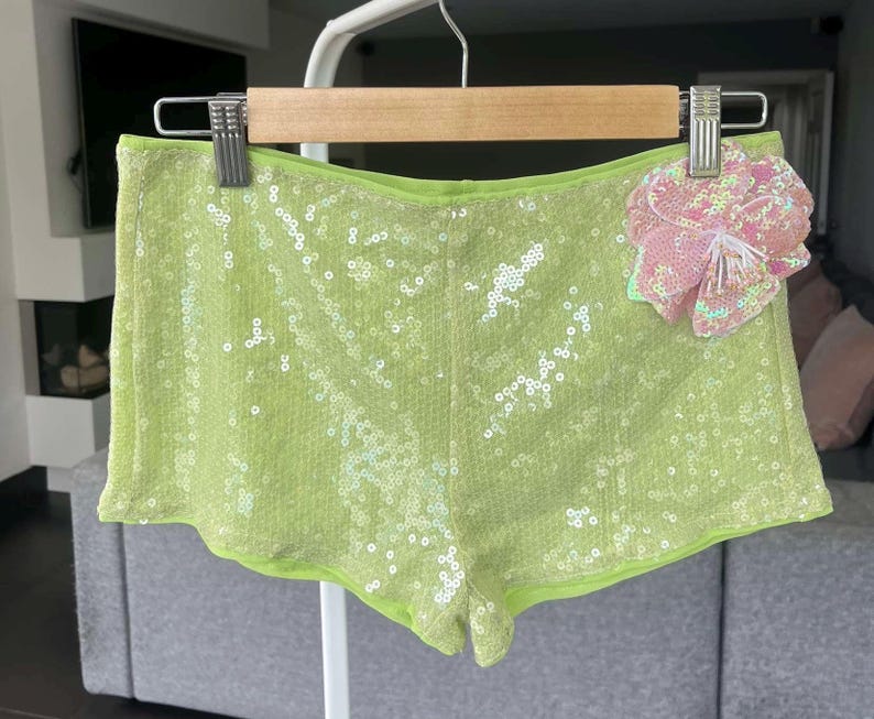 Matcha / pink flora sequin SHORTS ONLY