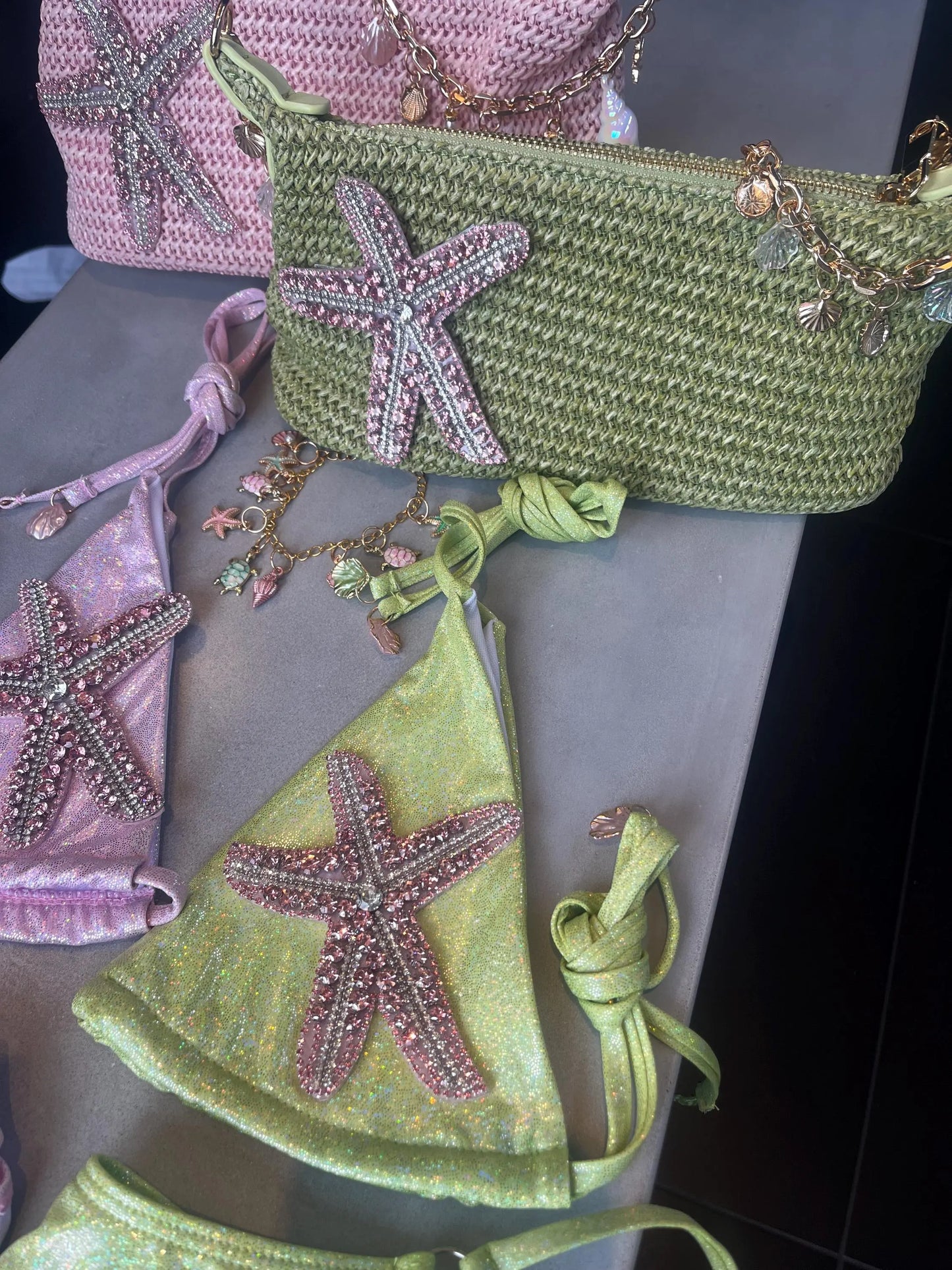 Matcha / pink Gem starfish bikini