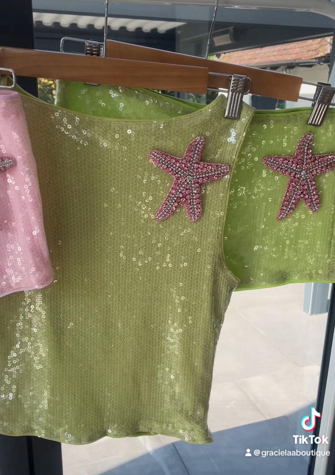 Matcha / pink Gem starfish tank & shorts SET