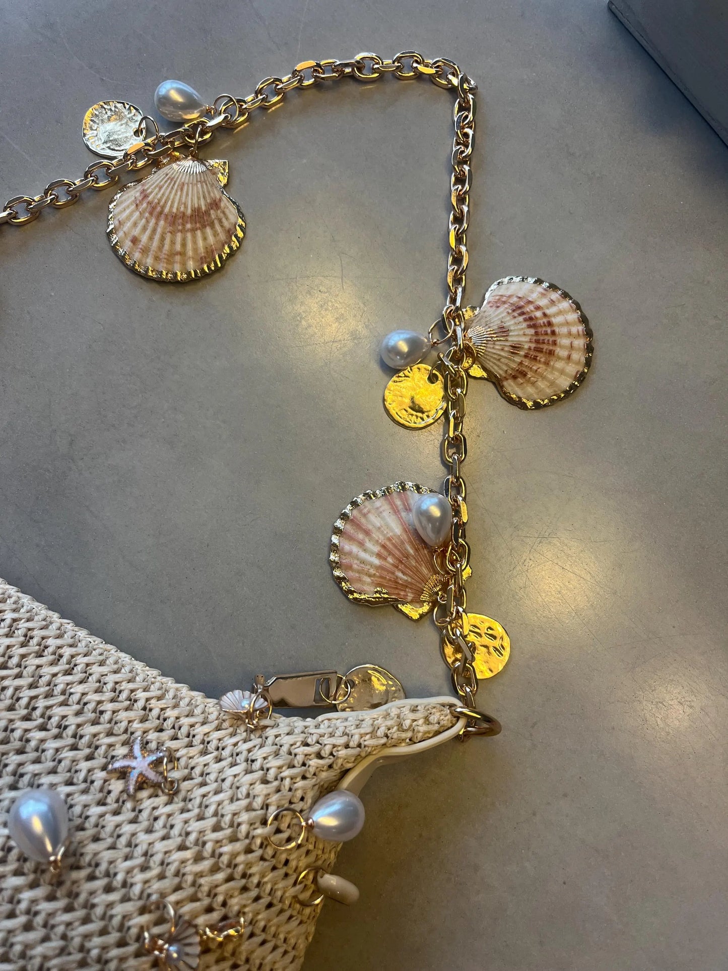 Beige multi side charm bag