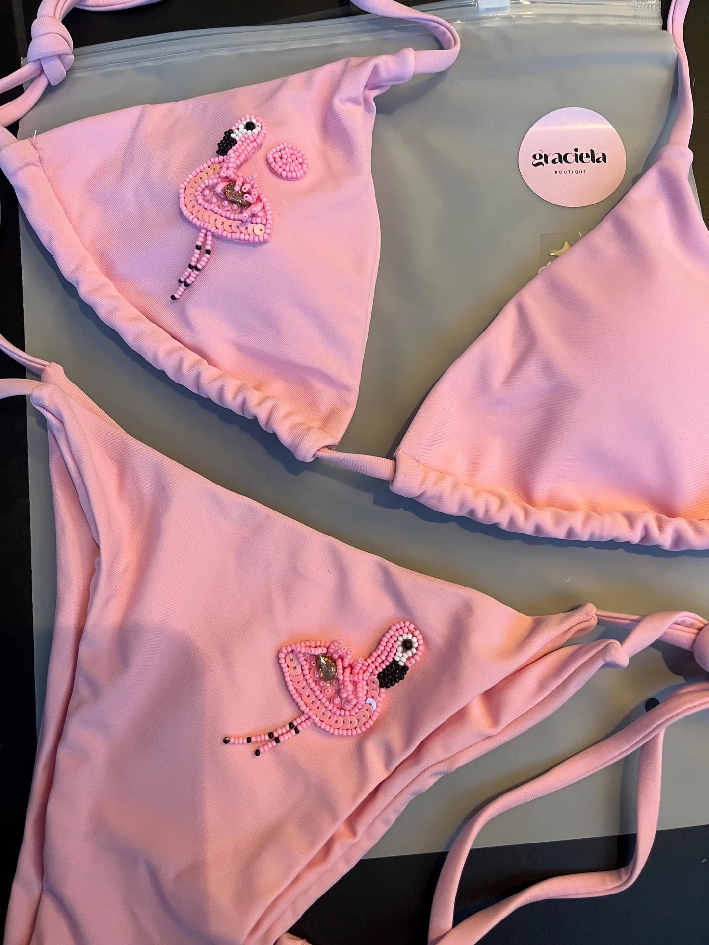 Pastel Pink flamingo bikini