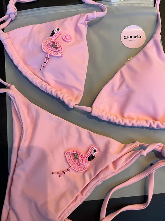 Pastel Pink flamingo bikini