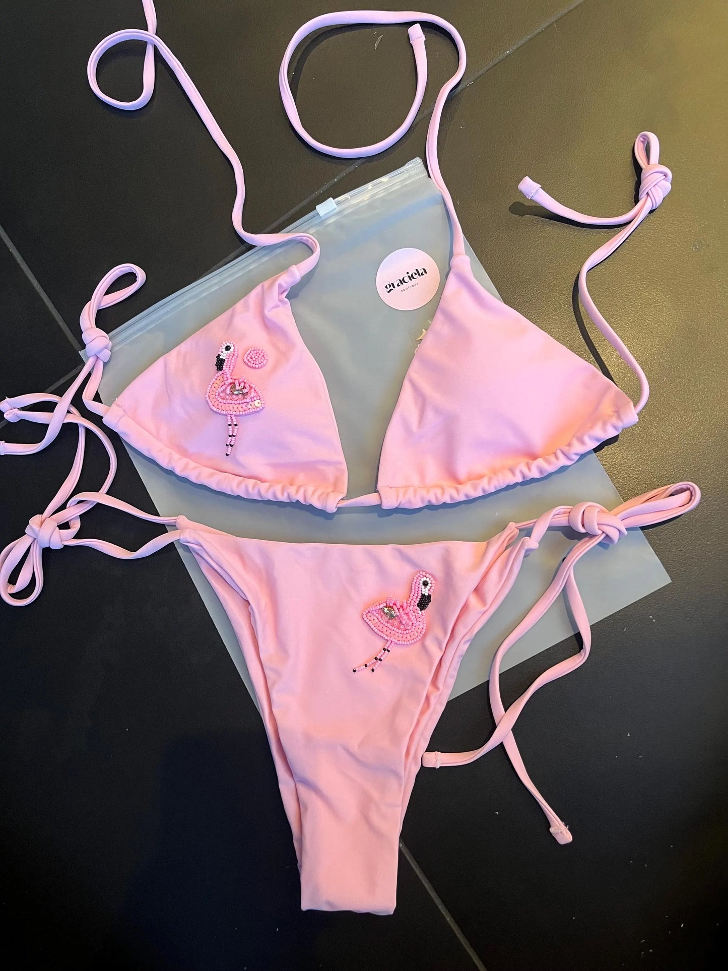 Pastel Pink flamingo bikini
