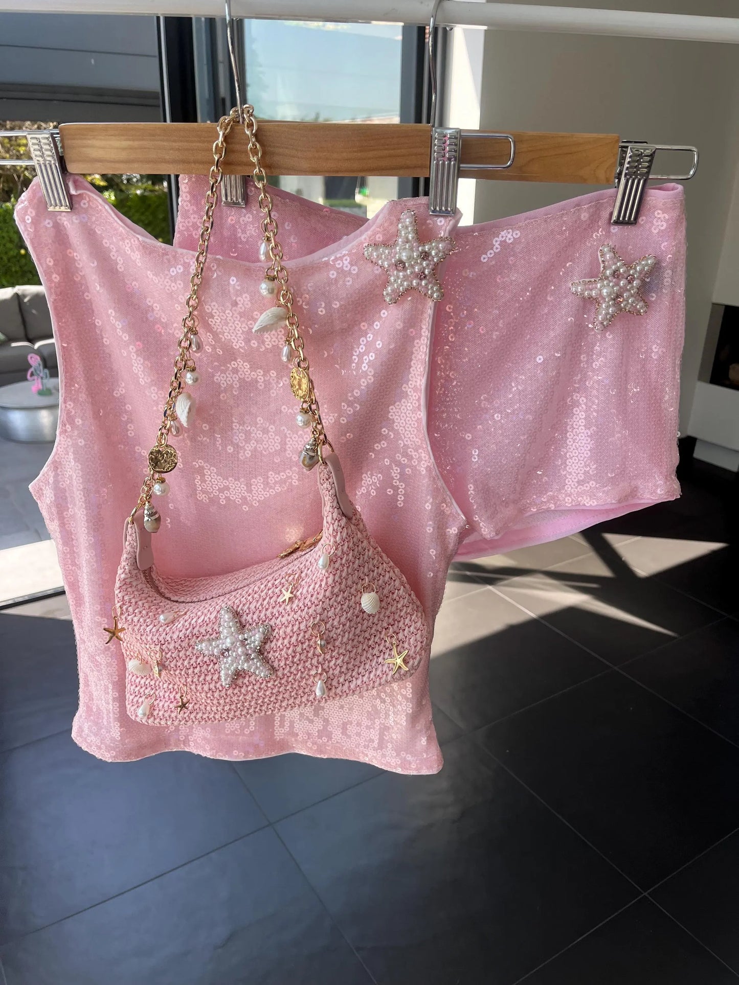 Pink PEARL starfish sequin SHORTS ONLY