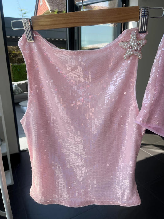 Pink PEARL sequin starfish TANK ONLY