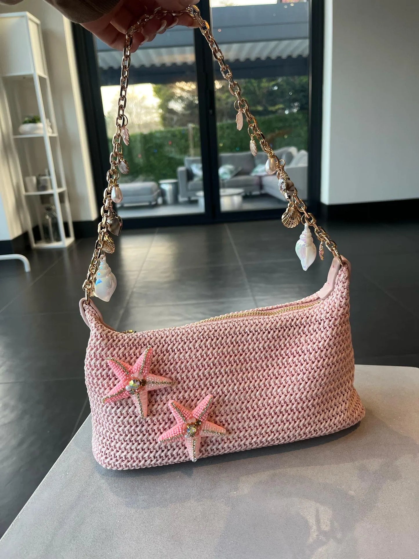Pink double pink starfish charm bag