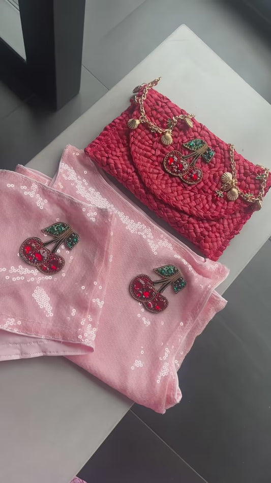 Pink Gem cherry sequin shorts ONLY